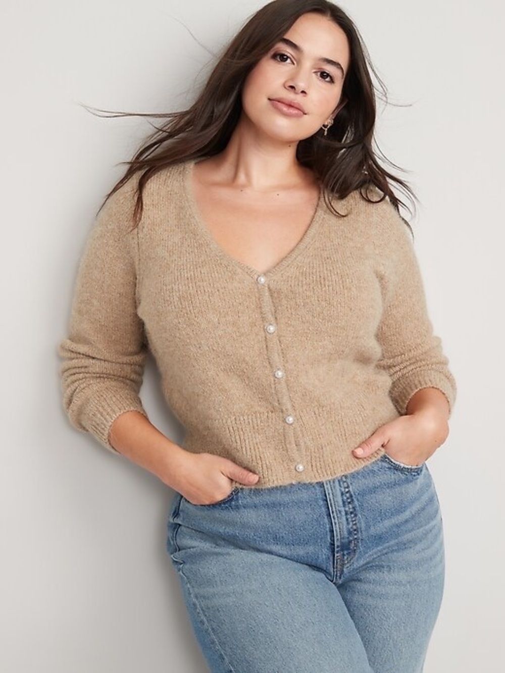 OLD NAVY Cozy V-Neck Button Down Cardigan w/ Faux Pearls - XL
